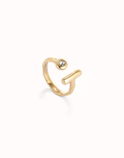 Anillo abierto bañado en oro 18k con topacio blanco