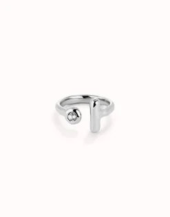 Anillo abierto bañado en plata de ley con topacio blanco
