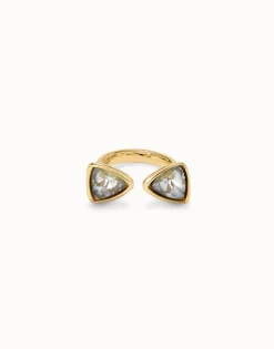 Anillo bañado en 18k con dos cristales multicolor triangular