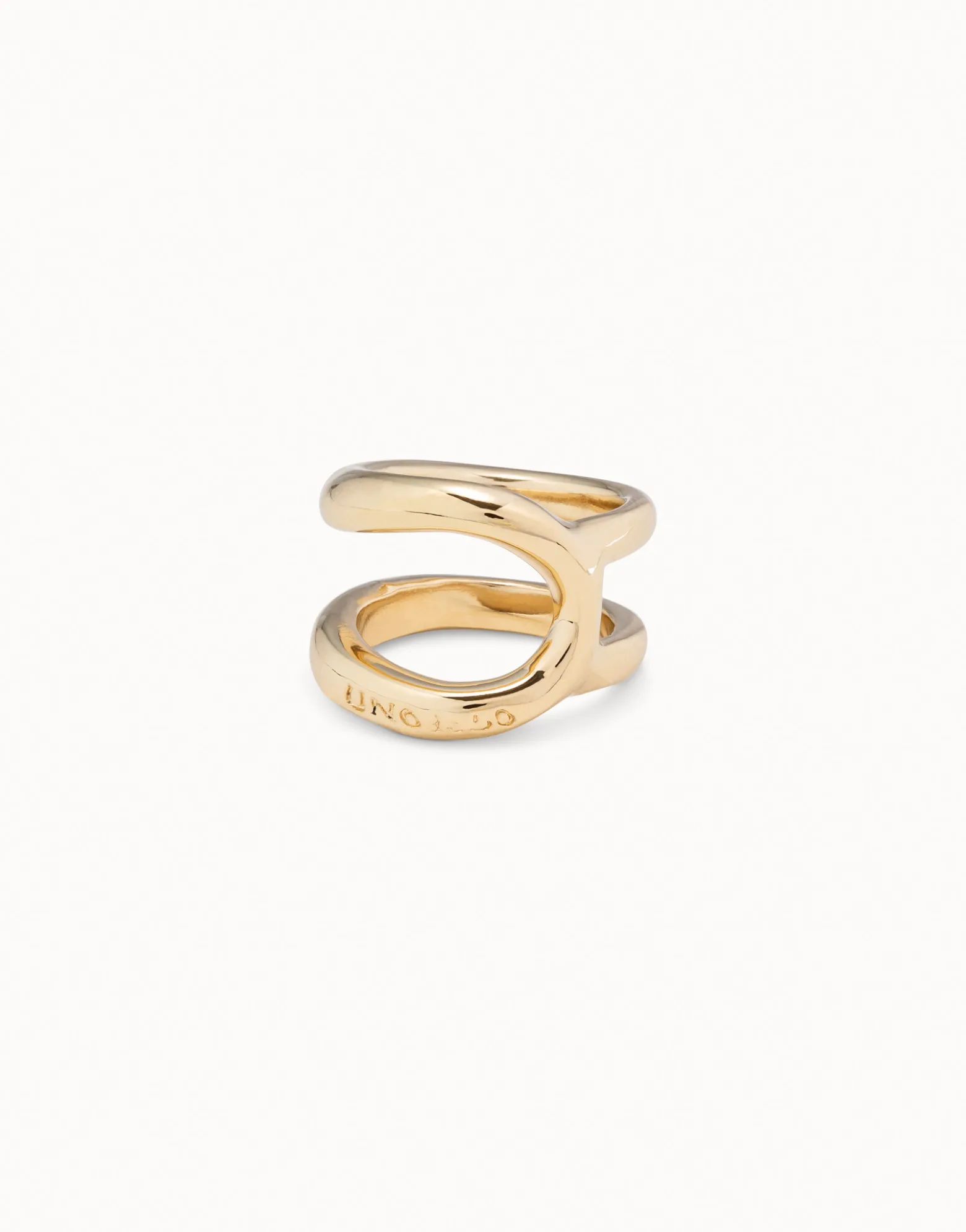 Anillo bañado en oro con diseño tubular para mujer
