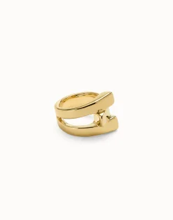 Anillo bañado en oro rectangular liso para mujer