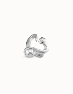 Anillo bañado en plata abierto diseño corazón clavado