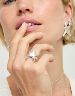 Anillo bañado en plata con estrella de mar
