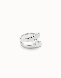 Anillo bañado en plata de ley con líneas curvas
