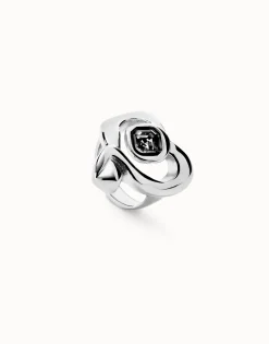Anillo bañado en plata de ley con corazón grande central