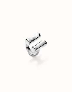 Anillo bañado en plata de ley con dos tubos verticales