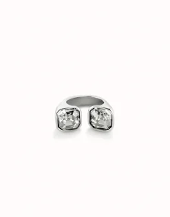 Anillo bañado en plata de ley con cristal blanco