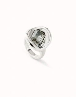Anillo bañado en plata de ley con cristal gris