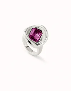 Anillo bañado en plata de ley con cristal rosa