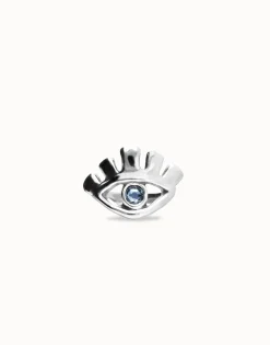 Anillo bañado en plata de ley en forma de ojo con cristal facetado azul