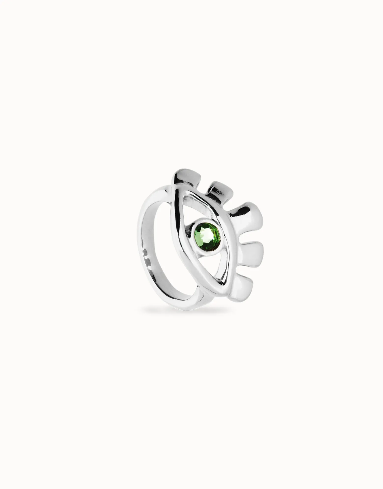 Anillo bañado en plata de ley en forma de ojo con cristal facetado verde