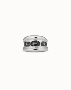 Anillo bañado en plata de ley y 3 cristales grises
