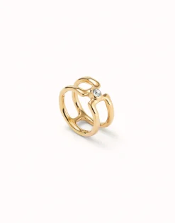 Anillo doble bañado en oro 18k con topacio blanco