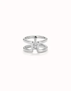 Anillo doble bañado en plata de ley con topacio blanco