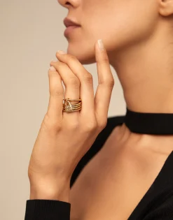 Anillo múltiple bañado en oro de 18k