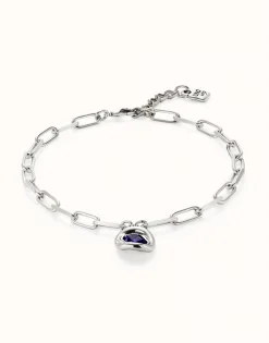 Cadena bañada en plata de ley con eslabones y cristal morado