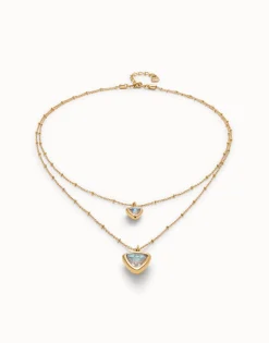 Colgante bañado en oro 18k con doble cadena y triángulo de cristal