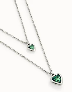 Colgante bañado en plata de ley con doble cadena y triángulos de cristal