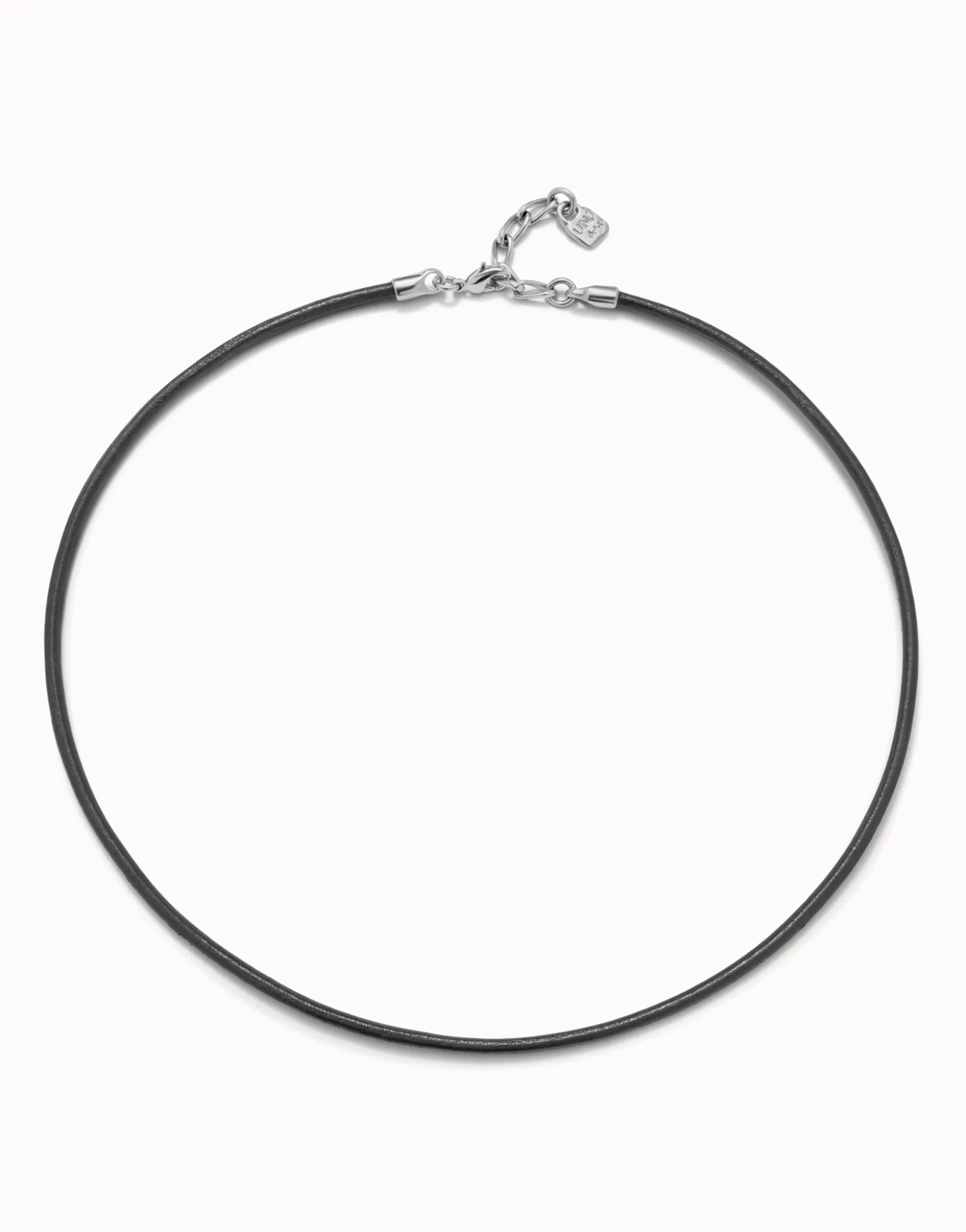 Colgante de cuero negro concierre bañado en plata de ley