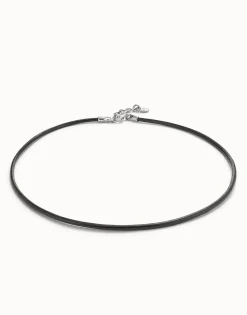 Colgante de cuero negro concierre bañado en plata de ley