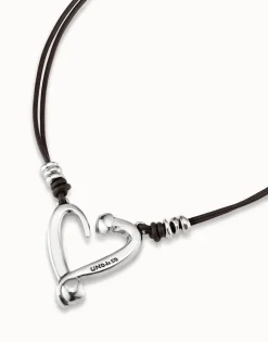 Colgante de plata con 2 tiras de cuero y corazón