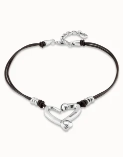 Colgante de plata con 2 tiras de cuero y corazón