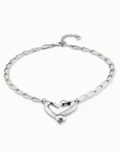 Colgante de plata de ley de eslabones y corazón