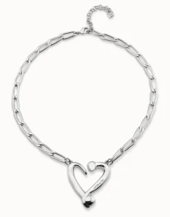 Colgante de plata de ley de eslabones y corazón