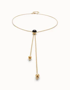 Colgante largo bañado en oro 18k con cadena regulable y cristal de murano