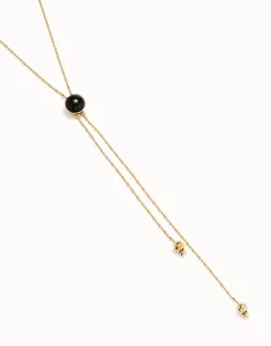 Colgante largo bañado en oro 18k con cadena regulable y cristal de murano