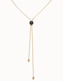 Colgante largo bañado en oro 18k con cadena regulable y cristal de murano