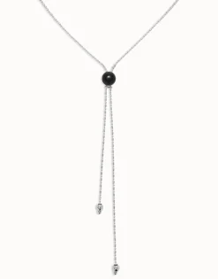 Colgante largo bañado en plata de ley con cadena regulable y cristal de murano