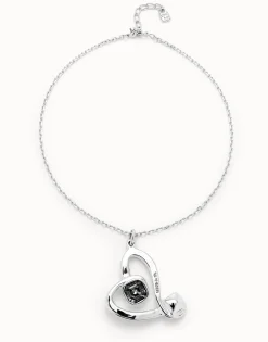 Colgante mediano bañado en plata de ley y corazón con cristal negro