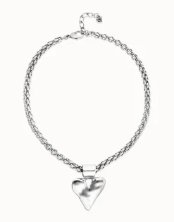 Collar bañado en plata con cadena gruesa y detalle de corazón