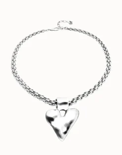 Collar bañado en plata con cadena gruesa y detalle de corazón