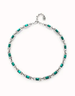 Collar bañado en plata de ley con cristales verdes