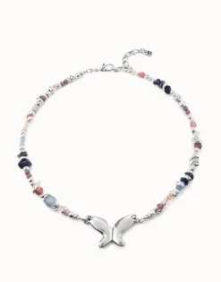 Collar bañado en plata de ley con cristales artesanales multicolor