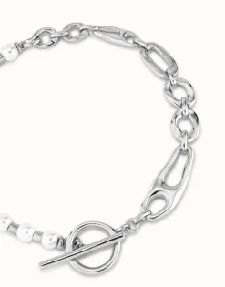 Collar bañado en plata de ley con combinación de eslabones y perlas