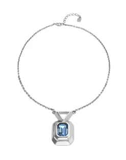 Collar bañado en plata de ley con cristal facetado rectangular azul