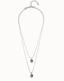 Collar blue bañado en plata de ley con doble cadena cristales azules