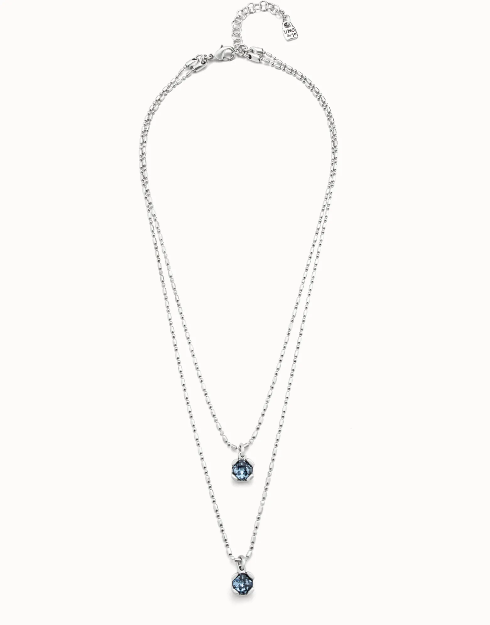Collar blue bañado en plata de ley con doble cadena cristales azules