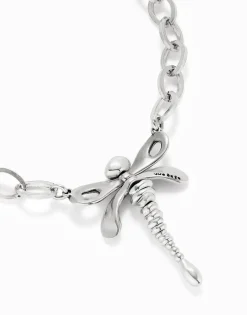 Collar cadena bañada plata de ley con libélula central