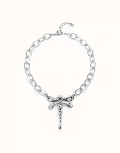 Collar cadena bañada plata de ley con libélula central