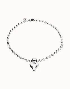 Collar con bolas bañado en plata de ley y detalle de corazón