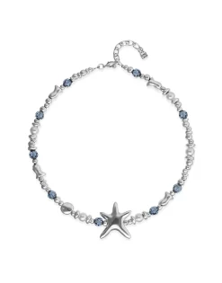 Collar corto bañado en plata con cristales y estrella de mar grande