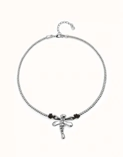 Collar corto bañado en plata de ley con libélula central