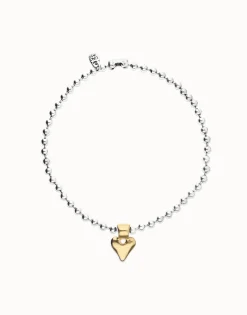 Collar de bolas bañada en plata con detalle de corazón en oro 18k