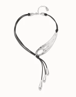 Collar de cuero ajustable con ala de libélula bañado en plata de ley