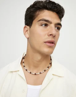 Collar de cuero con cuentas en plata y madera