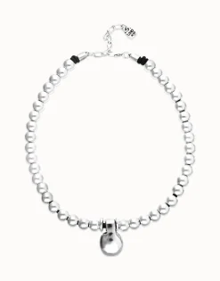 Collar de esferas medianas bañadas en plata de ley y esfera grande